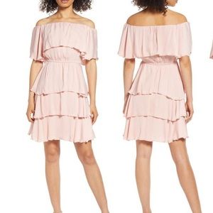 SAM EDELMAN Off-The-Shoulder Ruffle Dress Blush Large